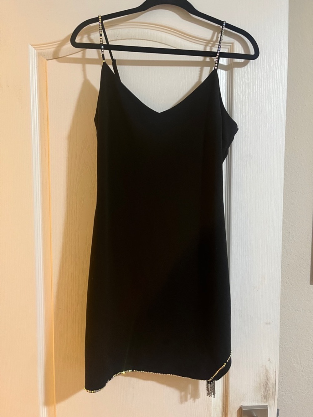 City Triangles Black Mini Slip Dress with Beaded Straps